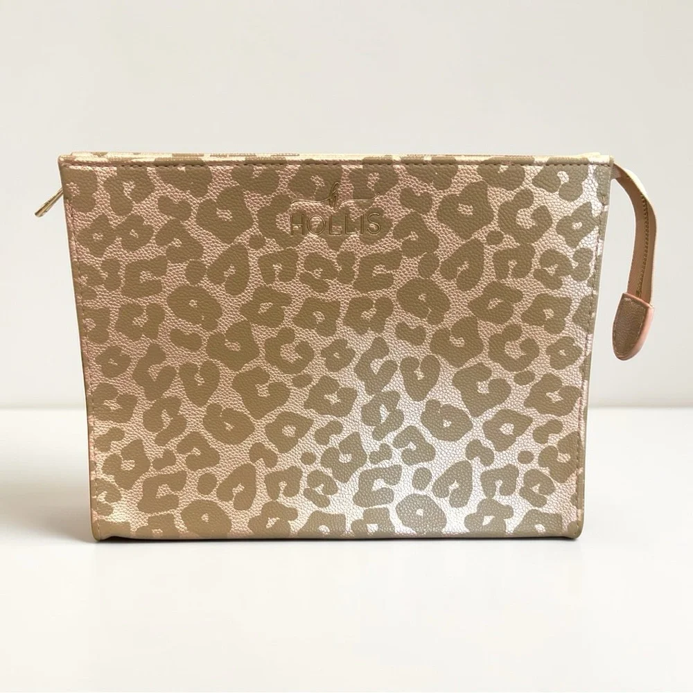 NWT Hollis Leather Leopard Print Accessory Pouch Zippered 10”x7.5” Travel Bag - Picture 4 of 15